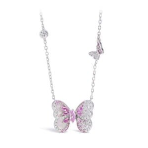 S925 Sterling Silver Gradient Red Corundum Butterfly Necklace