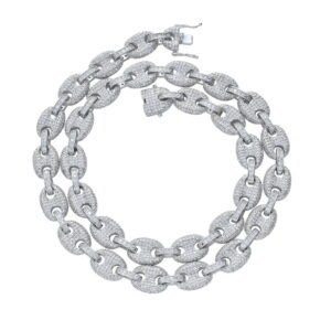 Iced Out Cubic Zircon Coffee Bean Chain White Gold Plated Necklace Bracelet
