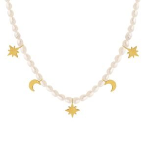 Moon and Star Freshwater Pearl Necklace Starry Series Jewelry 37CM