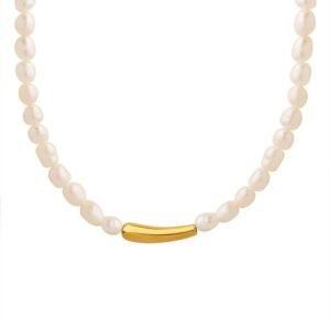 Baroque Strip Pendant Freshwater Pearl Necklace 40CM