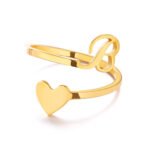 Alphabet Open Ring 3D Heart Initial Ring