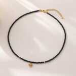 Simple Personality Black Beaded Cross Necklace