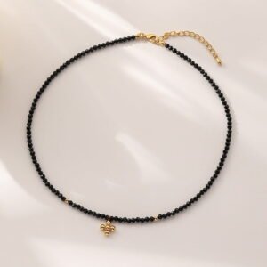 Simple Personality Black Beaded Cross Necklace