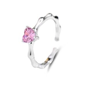S925 sterling silver pink adjustable ring