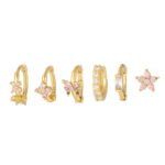 Fashion Pink Zircon Butterfly Flower Earrings Set Six Pieces
