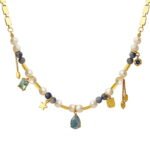 Natural Stone Freshwater Pearl Titanium Steel Pendant Necklace