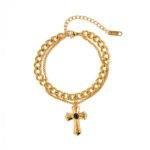 Black Onyx Hammered Cross Bracelet
