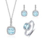 S925 sterling silver ocean heart blue gemstone necklace ring earrings