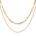 18K Gold Plated Paperclip Chain Necklace Stainless Steel Layered Necklace