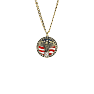 American Flag Eagle Necklace Patriotic Pendant with 20in Stainless Steel Cuban Chain