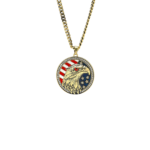 Gold American Flag Necklace Patriotic Bald Eagle Pendant with 20in Stainless Steel Cuban Chain