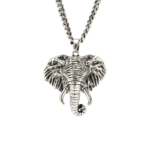 Antique Silver Elephant Necklace Alloy Pendant with 20" Cuban Chain