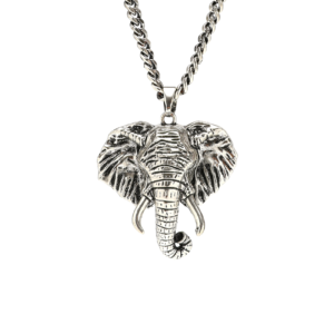 Antique Silver Elephant Necklace Alloy Pendant with 20" Cuban Chain