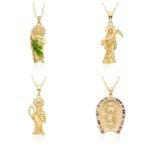 Colorful Micro-Inlaid Zircon Gold-Plated Clavicle Necklace Death Virgin Mary Necklace Pendant Clavicle Necklace