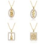 Gold Vintage Madonna Zircon Necklace Pendant for Women