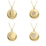 Gold Zircon Star Moon Virgin Mary Pendant Locket Necklace