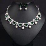 Zircon Pearl Necklace Earring Set Wedding Luxury Banquet Bridal Jewelry Set