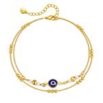 18k Gold Plated Evil Eye Blue Double Anklet