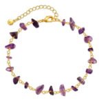 18K Gold Irregular Purple Crystal Stone Anklet for Women