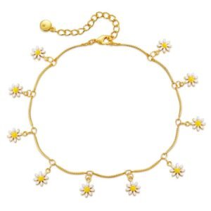 18k Gold Plated Daisy Pendant Anklet For Women