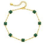 18k Gold Plated Green Square Glitter Design Square Diamond Anklet For Women