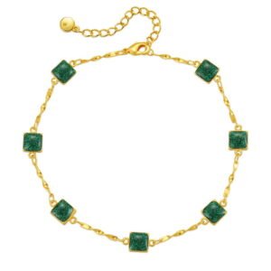 18k Gold Plated Green Square Glitter Design Square Diamond Anklet For Women