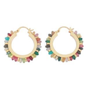 Vintage Hoop Beaded Natural Stone Earrings