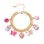 Summer Pink Butterfly Heart Enamel Bracelet Earrings
