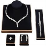 Zircon Necklace Bracelet Earrings Ring Four-Piece Set Wedding Luxury Dress Bridal Jewelry Set