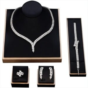 Zircon Necklace Bracelet Earrings Ring Four-Piece Set Wedding Luxury Dress Bridal Jewelry Set