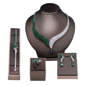 Zircon Necklace Bracelet Earring Ring Set Wedding Luxury Dress Bridal Party Jewelry