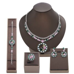 Colorful Zircon Necklace Bracelet Earring Ring Luxury Set Design Wedding Jewelry Four-Piece Set Dress Bride Banquet Accessories