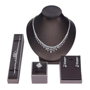 Zircon Exquisite Simple Necklace Bracelet Earrings Ring Jewelry Set Engagement Party Bridal Jewelry