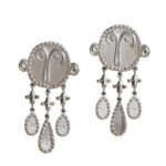 Vintage Tassel Salt and Pepper Crying Man Pendant Earrings