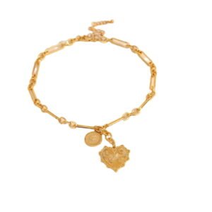 Golden Sun Heart Zircon-Studded Choker Necklace