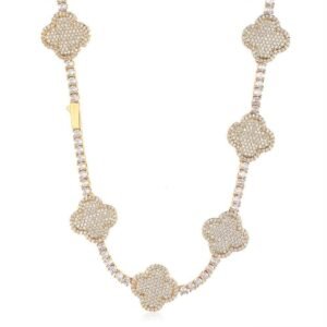 Clover Tennis Chain Zircon Tennis Necklace Hip Hop Men Jewelry