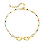 18k Gold Plated Heart Colored Rice Bead Anklet