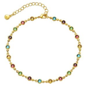 18k Gold Plated Colorful Zircon Anklet