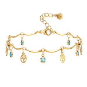 18k Gold Plated Zircon Round Tree Of Life Pendant Anklet