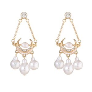 Gold Luxurious Baroque Pearl Earrings for Women