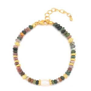 Bohemian Freshwater Pearl and Natural Stone Beaded Bracelet