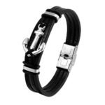 Stainless Steel Anchor Multi-layer Braided Leather Cord Bracelet for Men