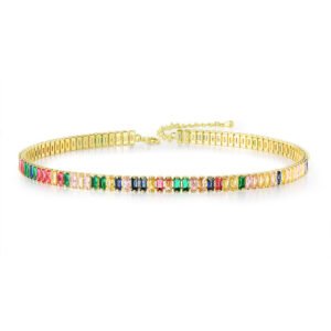 Rectangular Colorful Full Diamond Tennis Necklace