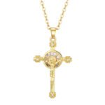 Gold Cross Necklace Brass Zircon Crucifix Necklace with Stainless Steel Chain