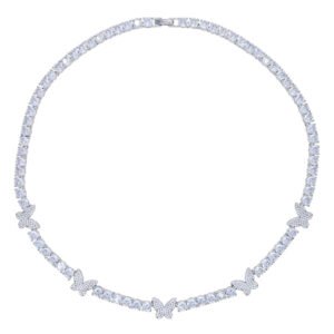 5MM Silver Tennis Necklace for Women Butterfly Tennis Chain for Men Iced Out Chokers