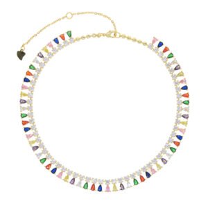Rainbow Tennis Chain Necklace Pear Zircon Choker Hip Hop Iced Out Jewelry