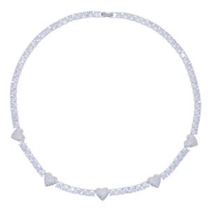 5MM Heart Tennis Chain for Men Hip Hop Jewelry Silver Tennis Necklace for Women