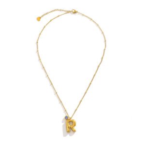 Stainless Steel 18k Gold Plated Birthstone Alphabet Necklace For Women