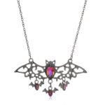 Antique Silver Gothic Devil Bat Pendant Necklace Halloween Gift Jewelry