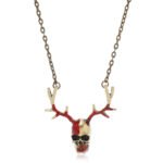 Skull with Antlers Pendant Necklace Halloween Novelty Jewelry